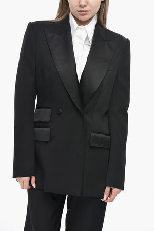 Doppelreihiger Blazer aus Wollmischung mit Satin-Details