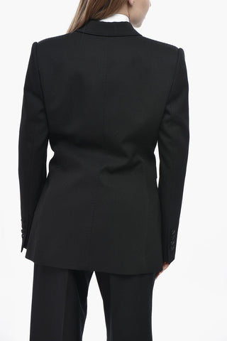 Wool-Blend Double-Breasted Blazer with Satin Details