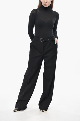 Pantaloni Palazzo in Gabardina con Cintura