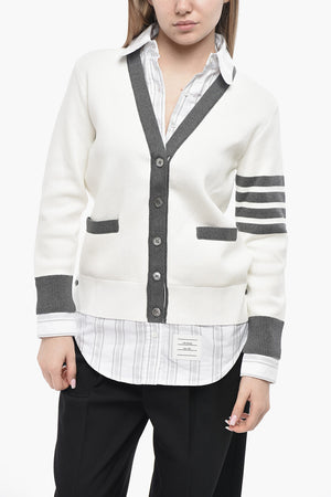 Double-Fabric Cardigan with Striped Poplin Details