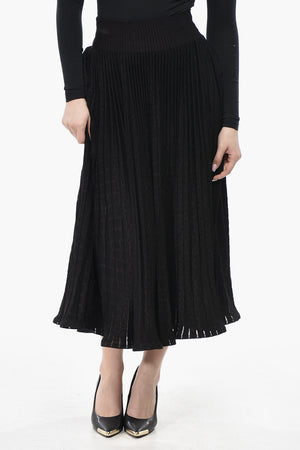 Gonna Svasata in Maglia a Coste con Motivo Animalier