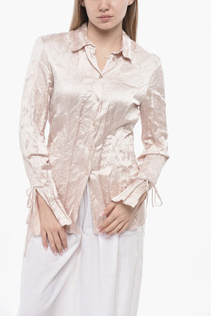 Crinkled-Effect Satin Blouse
