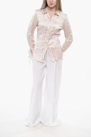 Crinkled-Effect Satin Blouse