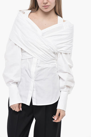 Cold-Shoulder Organza Blouse With Criss-Cross Design