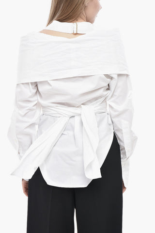 Cold-Shoulder Organza Blouse With Criss-Cross Design