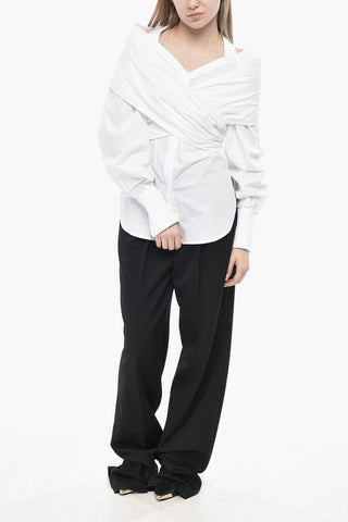 Cold-Shoulder Organza Blouse With Criss-Cross Design