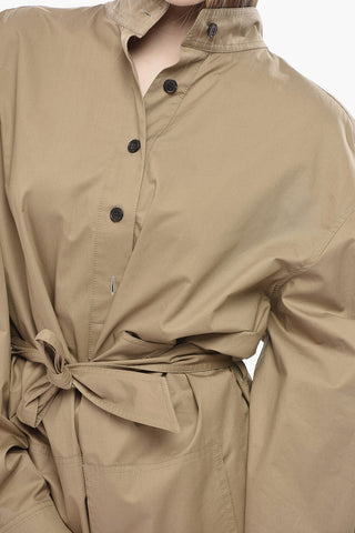 Camicia in Cotone con Cintura e Collo Coreano