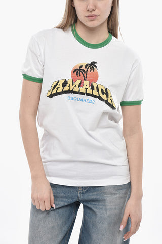 T-Shirt Girocollo in Cotone con Stampa Frontale