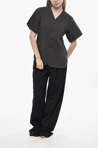 ESSENTIALS Short-Sleeve Blouse With V-Neck