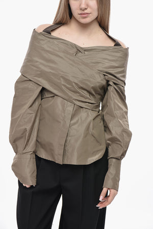 Cold-Shoulder Organza Blouse With Criss-Cross Design