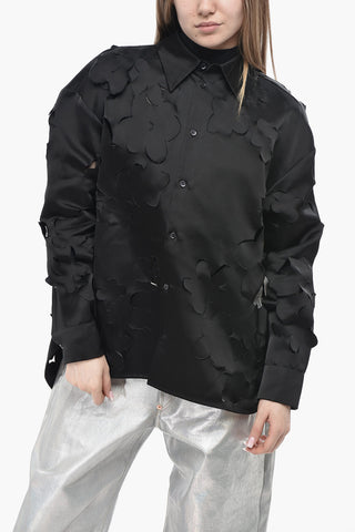 Satin Blouse With All-Over Cut-Out Details