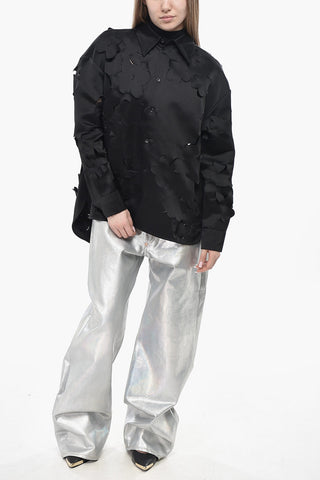 Satin Blouse With All-Over Cut-Out Details