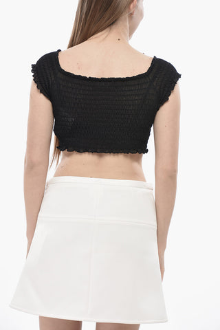 Off-Shoulder Smock-Fabric Crop Top