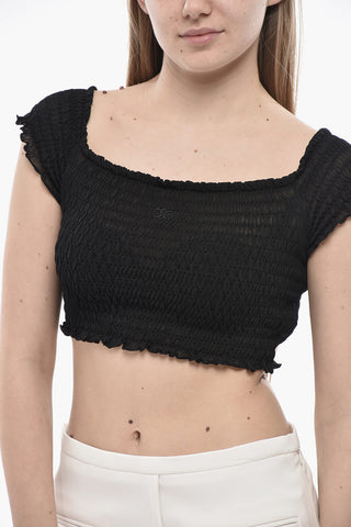 Off-Shoulder Smock-Fabric Crop Top