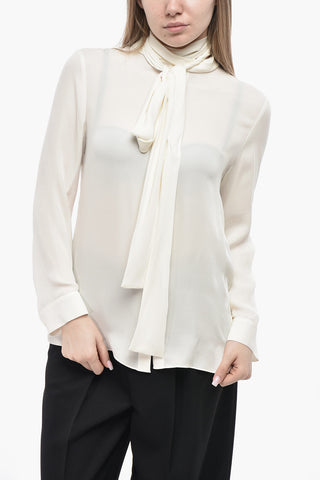 Tie-Neck Silk Blouse with Hidden Button Placket