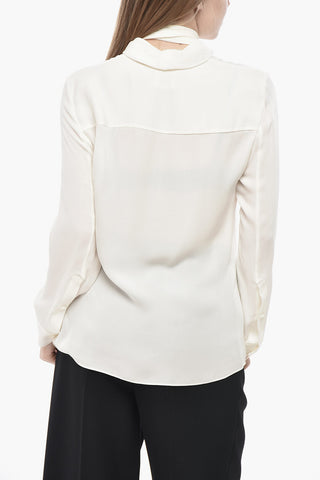 Tie-Neck Silk Blouse with Hidden Button Placket