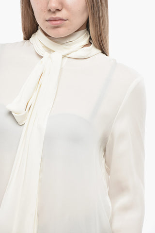 Tie-Neck Silk Blouse with Hidden Button Placket