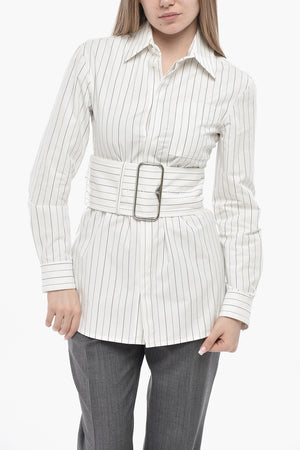 Slim-Fit-Bluse Aus Baumwolle Mit Streifen Und Maxi-Gürtel
