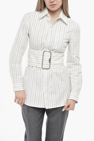 Slim-Fit-Bluse Aus Baumwolle Mit Streifen Und Maxi-Gürtel