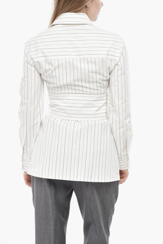 Slim-Fit-Bluse Aus Baumwolle Mit Streifen Und Maxi-Gürtel