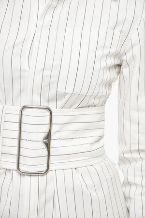Slim-Fit-Bluse Aus Baumwolle Mit Streifen Und Maxi-Gürtel