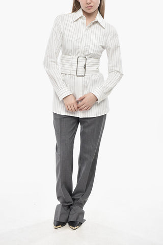 Slim-Fit-Bluse Aus Baumwolle Mit Streifen Und Maxi-Gürtel