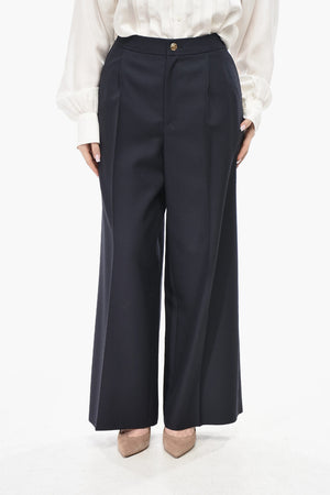 Cotton-Twill Palazzo Trousers With Front Pleats