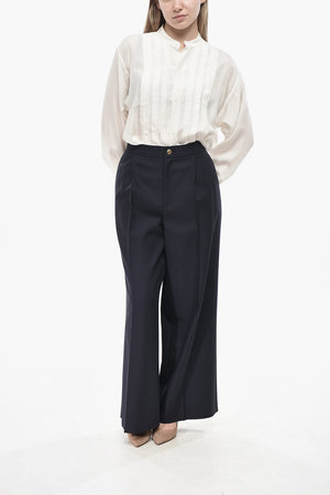 Cotton-Twill Palazzo Trousers With Front Pleats