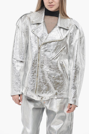 Oversized Lamé Leather Biker Jacket