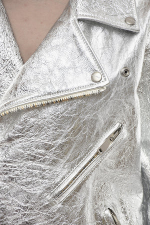 Oversized Lamé Leather Biker Jacket