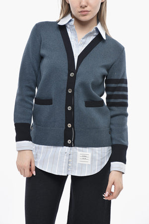 Double-Fabric Cardigan with Striped Poplin Details