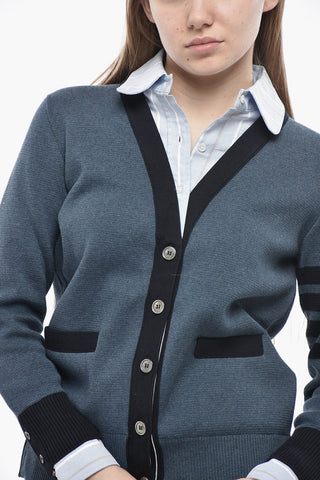 Double-Fabric Cardigan with Striped Poplin Details
