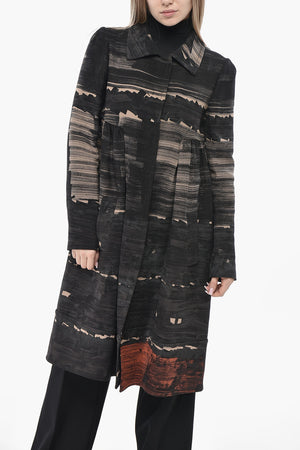 Silk-Blend Flared Coat with Snap Buttons