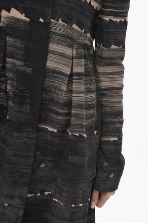 Silk-Blend Flared Coat with Snap Buttons