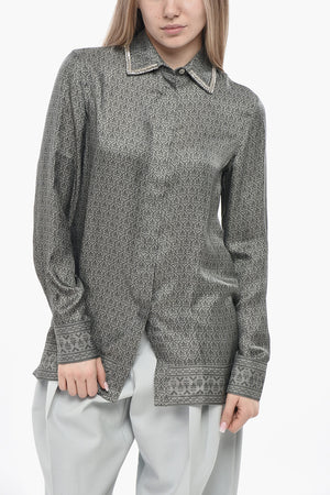 Floral Satin Blouse with Jewel Collar