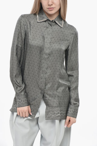 Camicia in Satin Floreale con Colletto Gioiello