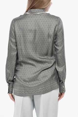 Camicia in Satin Floreale con Colletto Gioiello