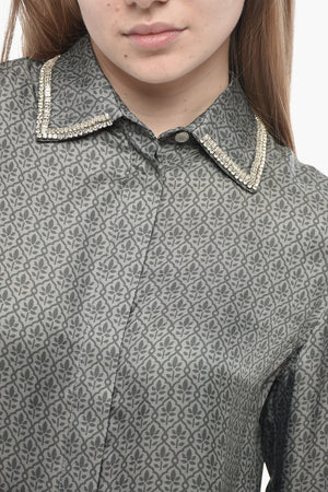 Floral Satin Blouse with Jewel Collar