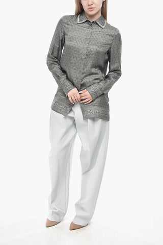 Camicia in Satin Floreale con Colletto Gioiello