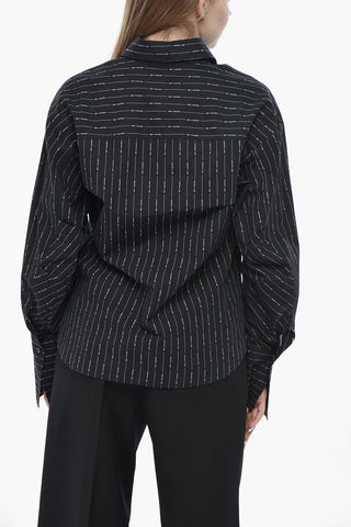 Popelinebluse mit Nadelstreifenmuster und französischem Kragen