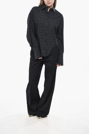 Camicia in Popeline con Motivo Gessato e Collo Francese