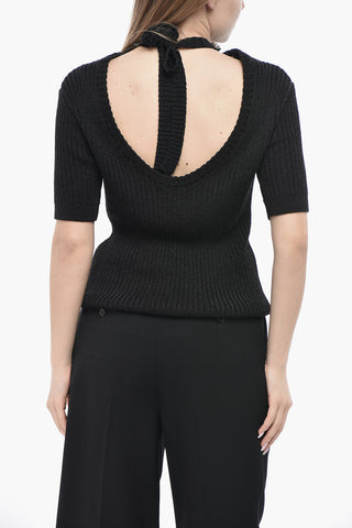 Cotton-Blend Crewneck Top TONIA with Jewel Neckline