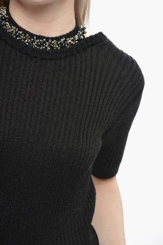 Cotton-Blend Crewneck Top TONIA with Jewel Neckline