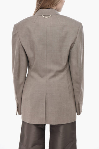 Double-Breasted Wool Blazer with Padded Shoulders