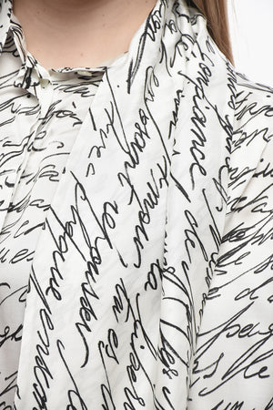 Satin Tie-Neck Blouse with Signature Pattern