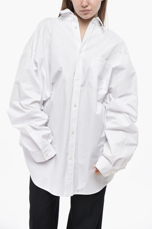 Asymmetric Cotton Shirt with Logo Pocket