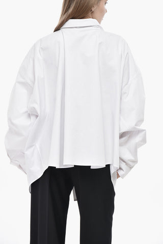 Asymmetric Cotton Shirt with Logo Pocket