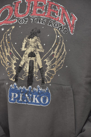 Felpa Hoodie in Cotone Garzato QUEEN con Stampa