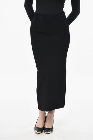 Knit Sheath Skirt with Perforated Detail