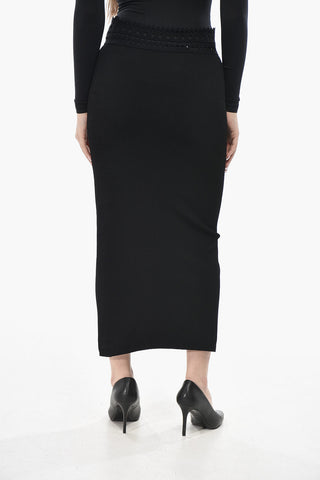 Knit Sheath Skirt with Perforated Detail